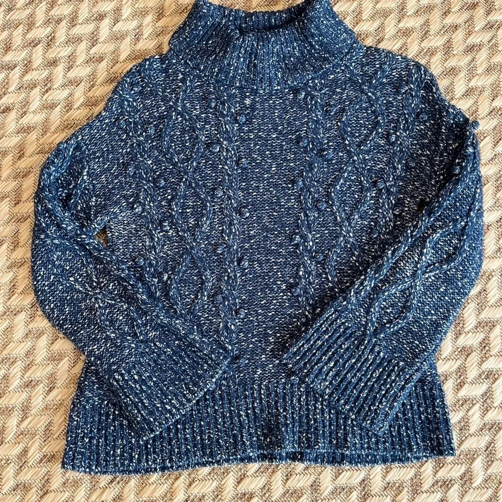 kate spade Sweater - Women's Medium Navy Blue White - Cable Knit Turtleneck
